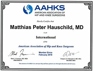 Zertifikat Dr. Matthias Hauschild AAHKS Mitglied