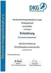 Zertifikat DKG zertifizierter Kniechirurg Dr. Schopf