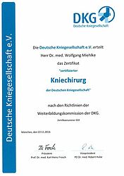 Dr. Miehlke DKG zertifizierter Kniechirurg