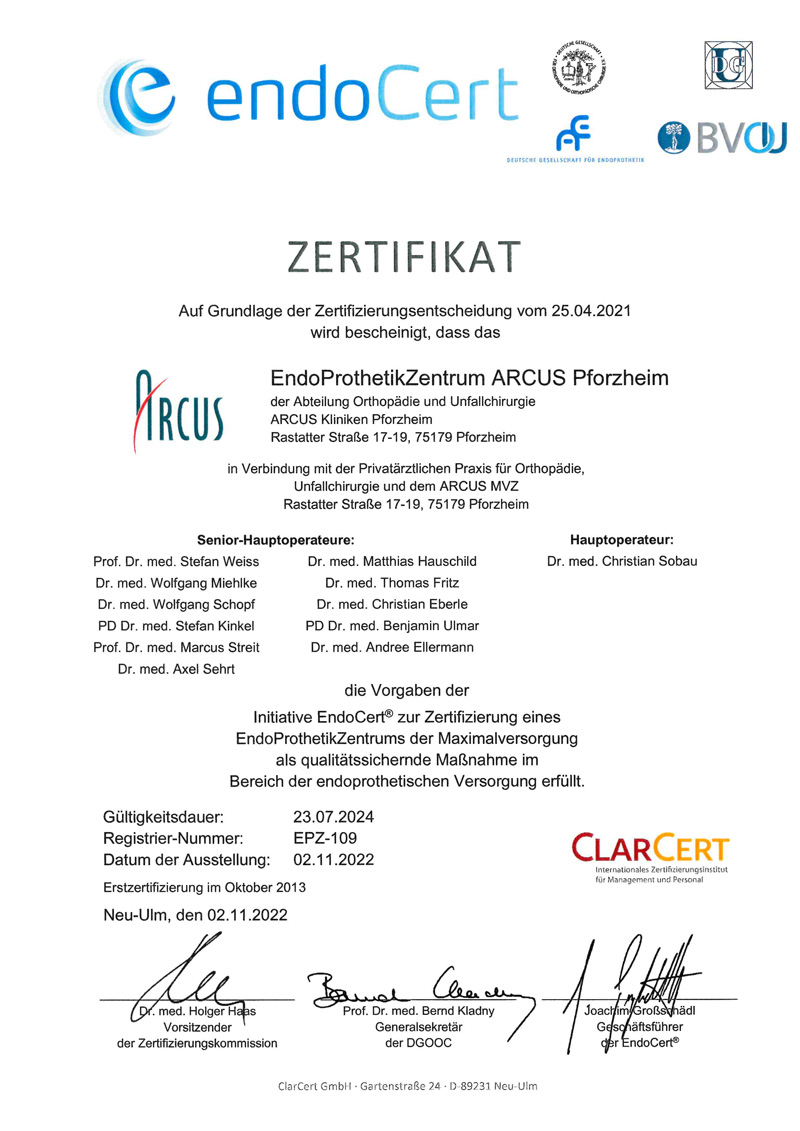 Endocert-Zertifikat ARCUS Klinken